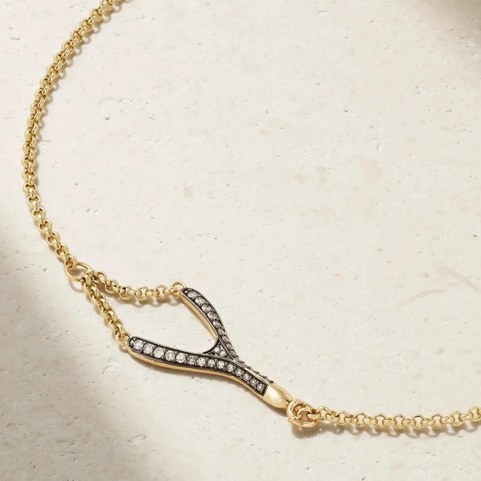14ky Wishbone Diamond Necklace by Lucy Delius