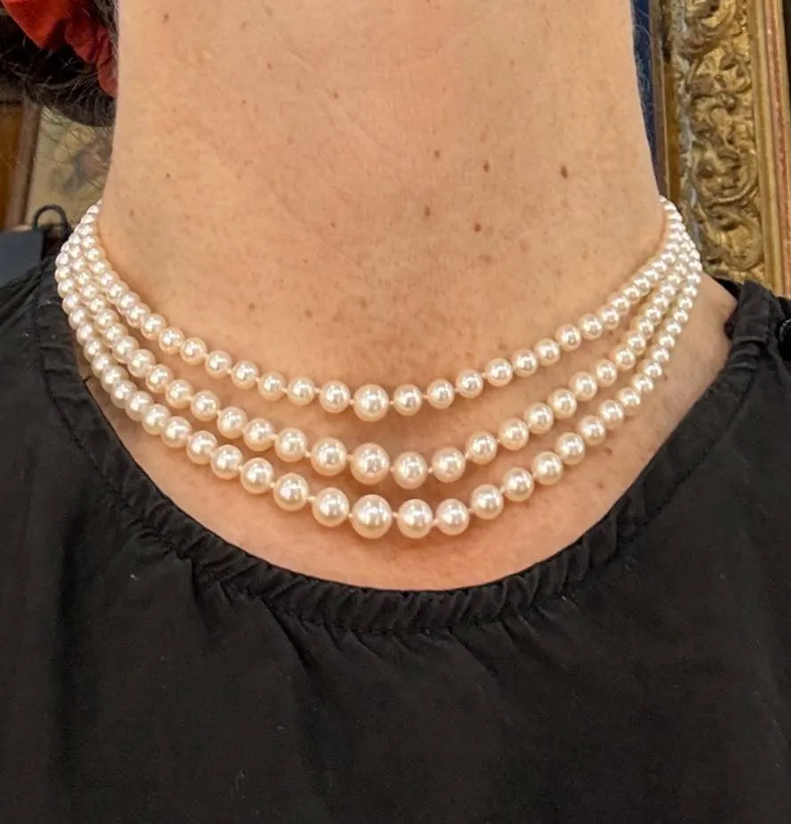 1930s Three-Strand Akoya Pearl Necklace
