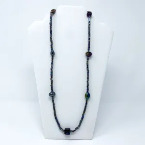 27" Black Opalescent Glass Bead Necklace (Dozen)