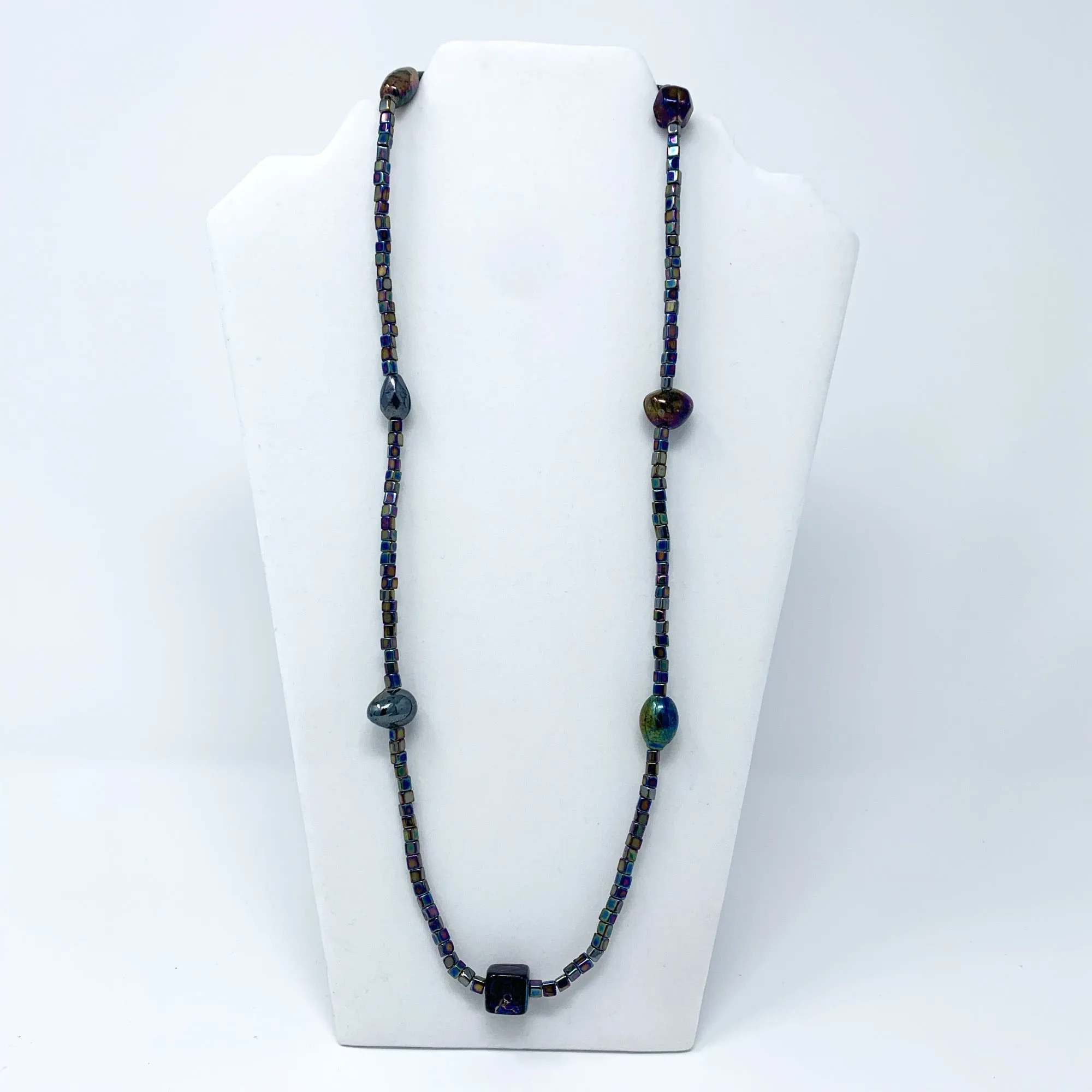 27" Black Opalescent Glass Bead Necklace (Dozen)