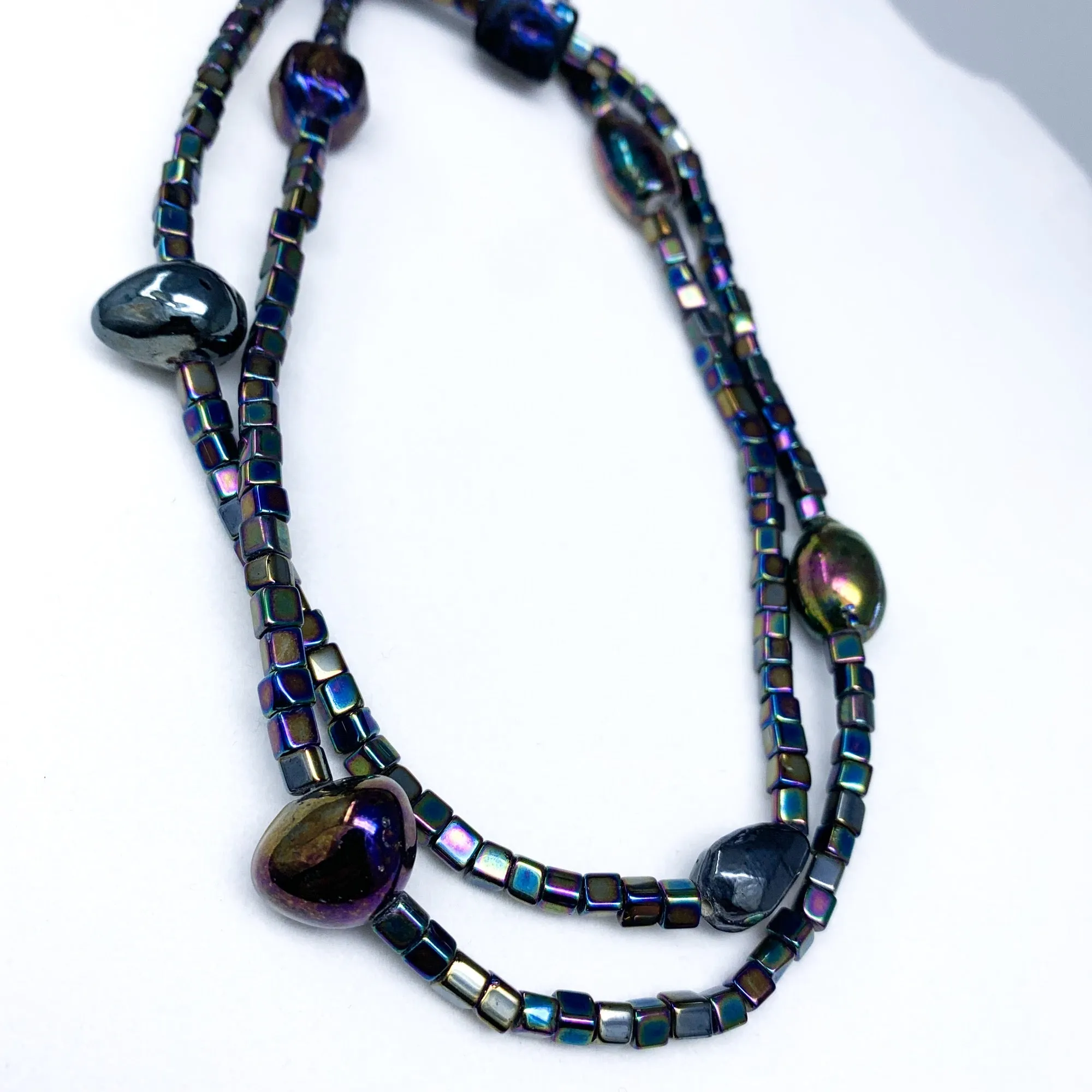 27" Black Opalescent Glass Bead Necklace (Dozen)