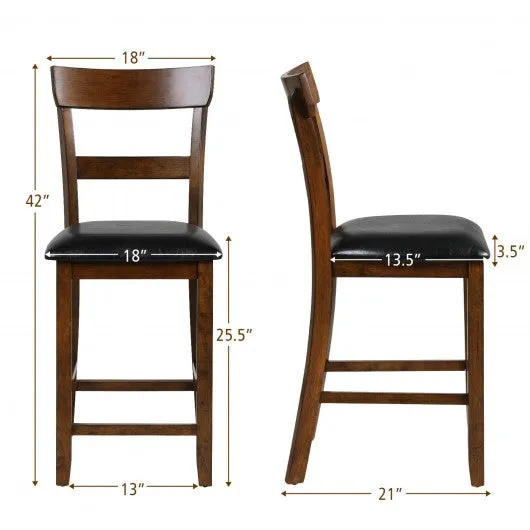2Pcs Counter Height Chair Set with Leather Seat and Rubber Wood Legs