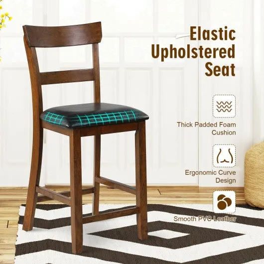 2Pcs Counter Height Chair Set with Leather Seat and Rubber Wood Legs