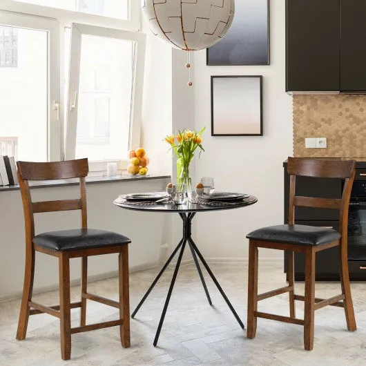 2Pcs Counter Height Chair Set with Leather Seat and Rubber Wood Legs