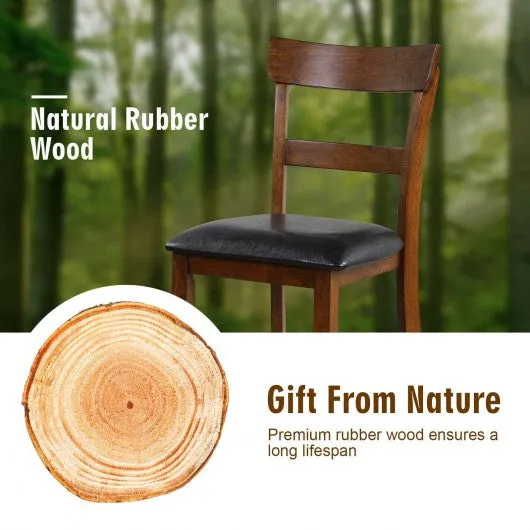 2Pcs Counter Height Chair Set with Leather Seat and Rubber Wood Legs