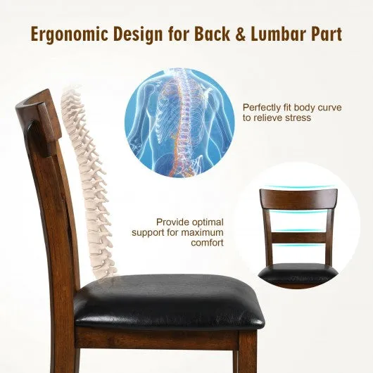 2Pcs Counter Height Chair Set with Leather Seat and Rubber Wood Legs