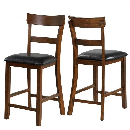 2Pcs Counter Height Chair Set with Leather Seat and Rubber Wood Legs