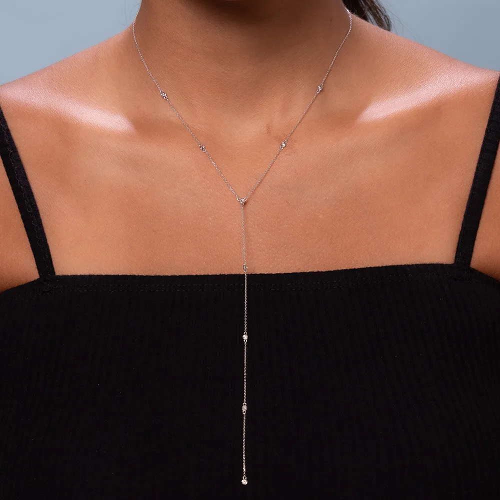9 Stones Diamond By The Yard Lariat Necklace (0.30 ct.) Bezel Set in 14K Gold