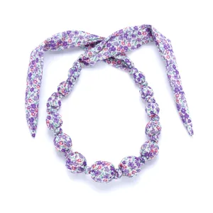 Beaded Cloth Necklace, Floral Purple