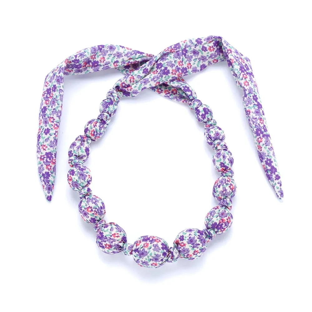 Beaded Cloth Necklace, Floral Purple