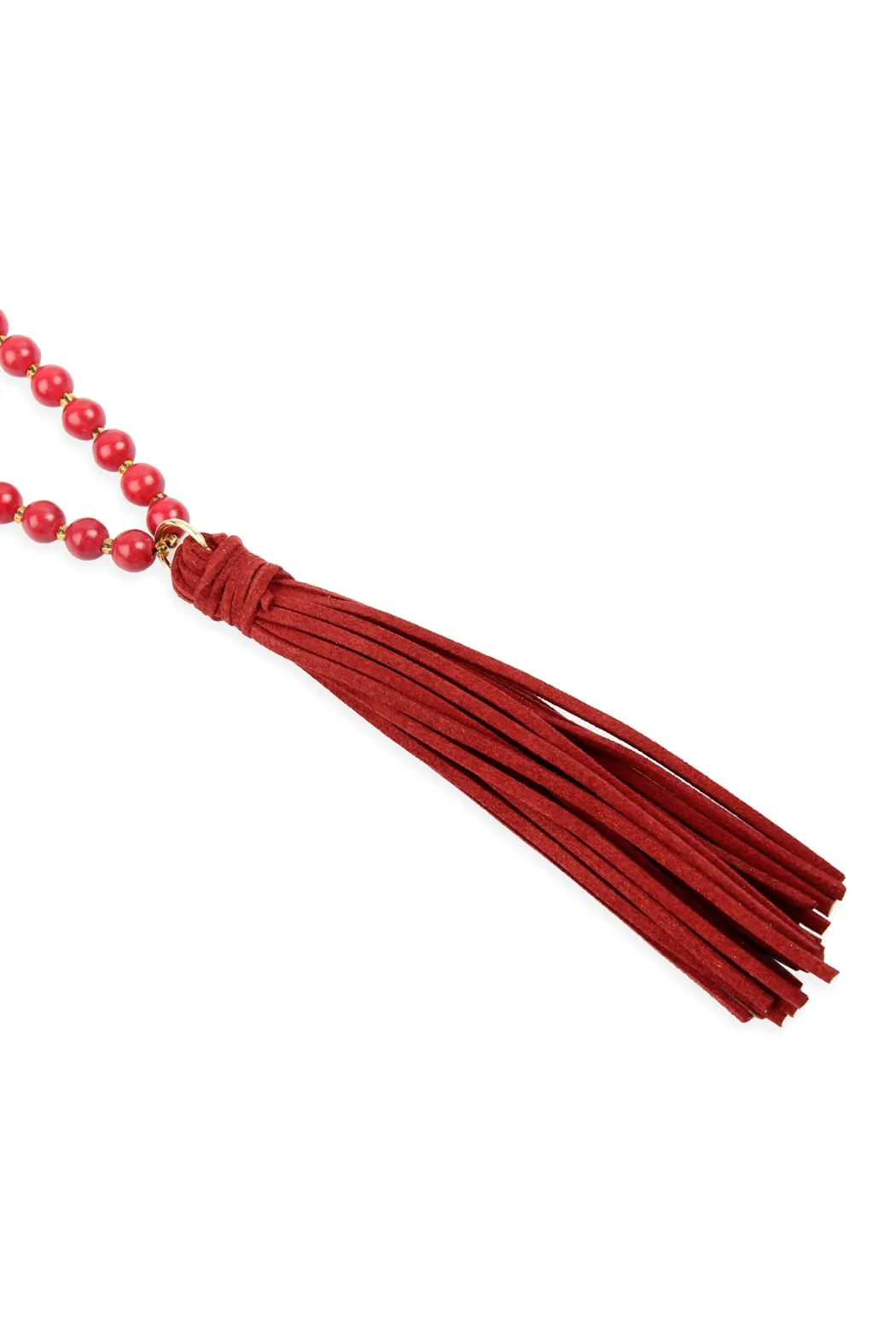 Beaded Necklace With Leather Tassel