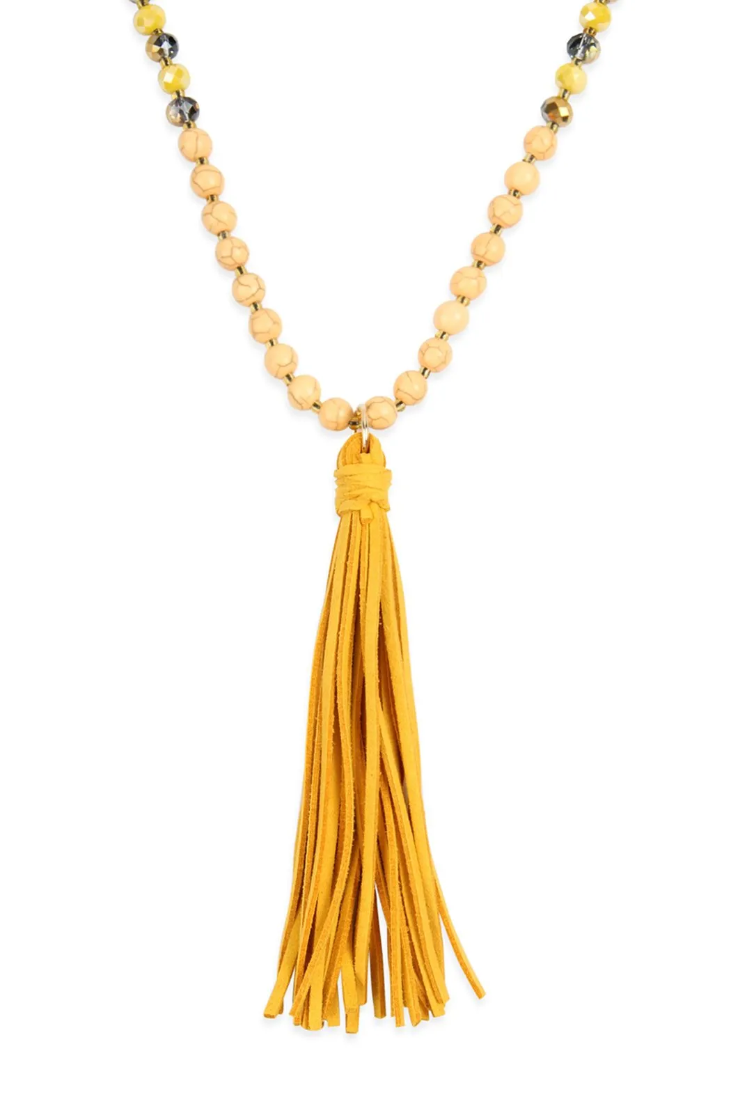 Beaded Necklace With Leather Tassel