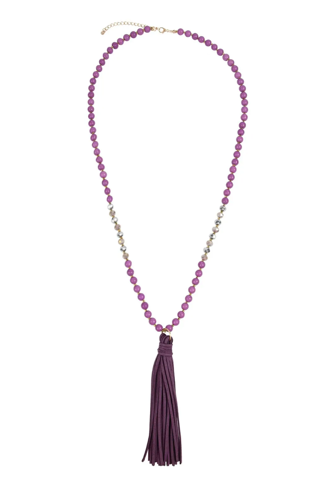 Beaded Necklace With Leather Tassel