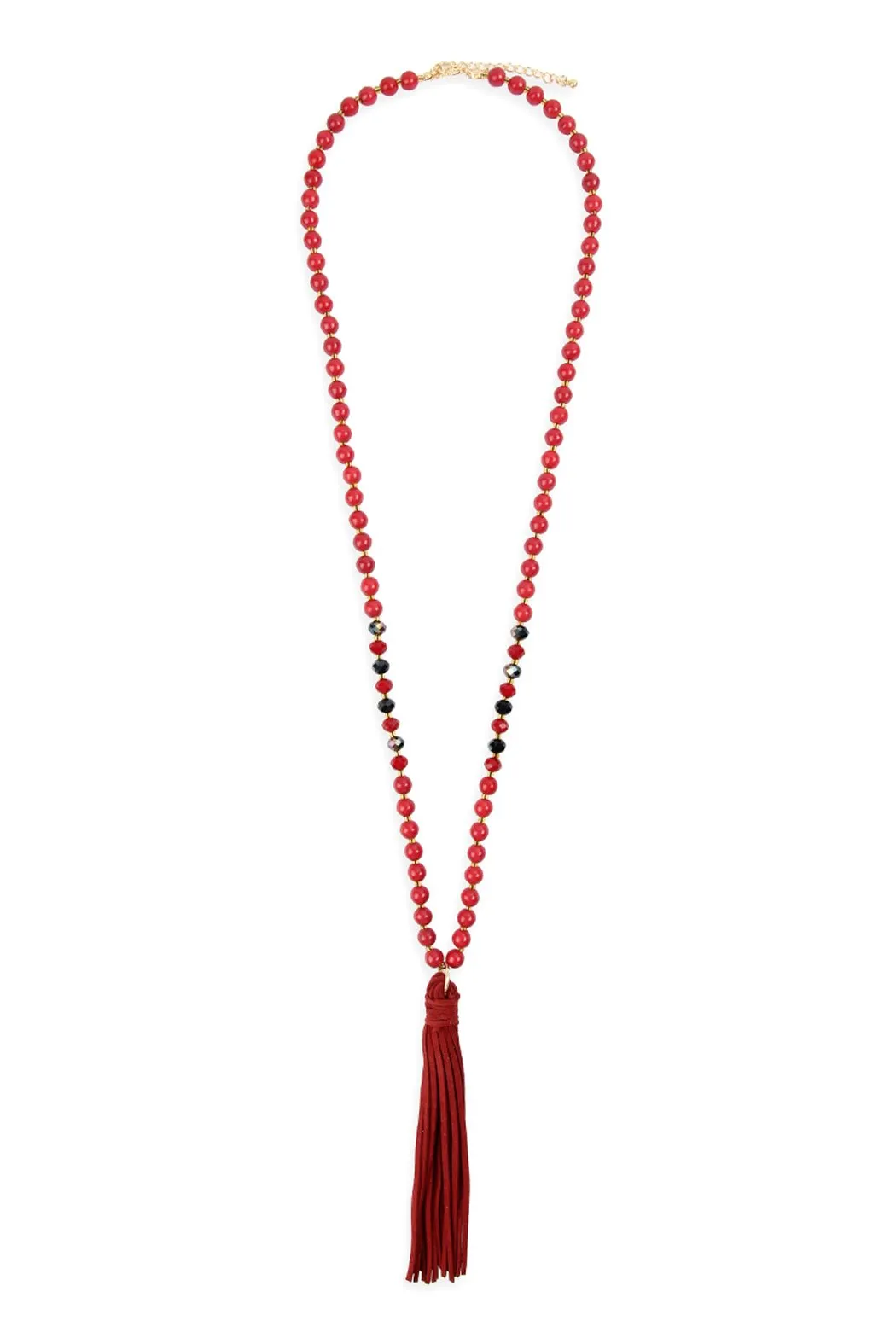Beaded Necklace With Leather Tassel