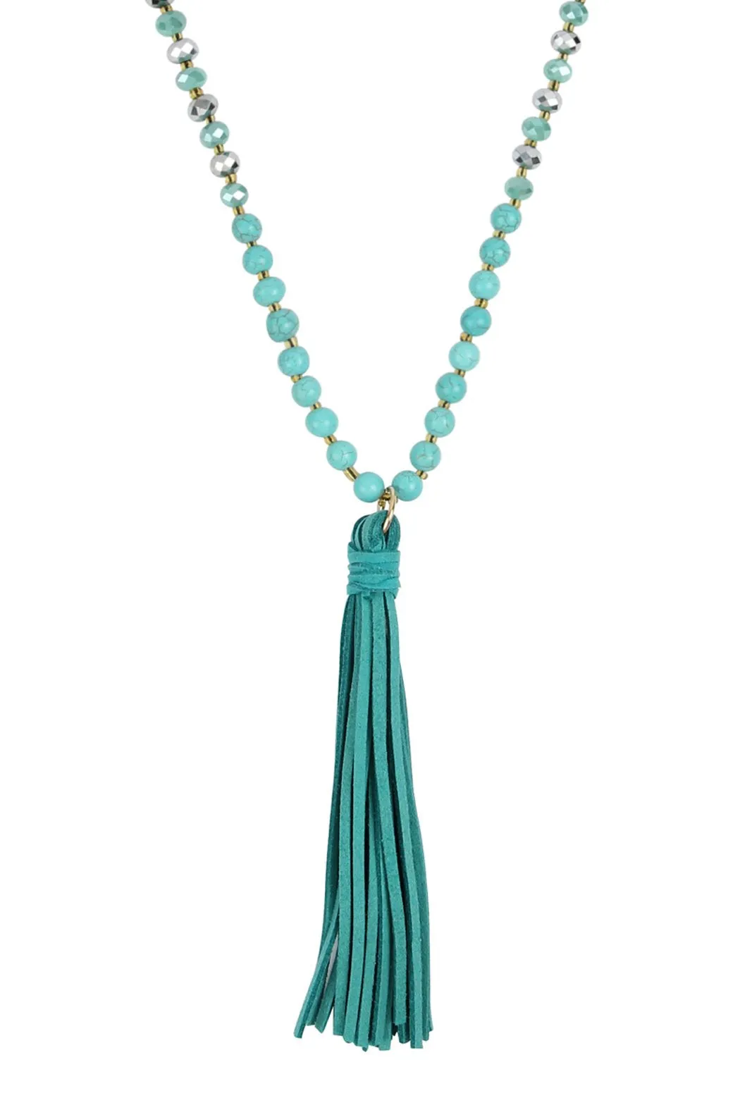 Beaded Necklace With Leather Tassel
