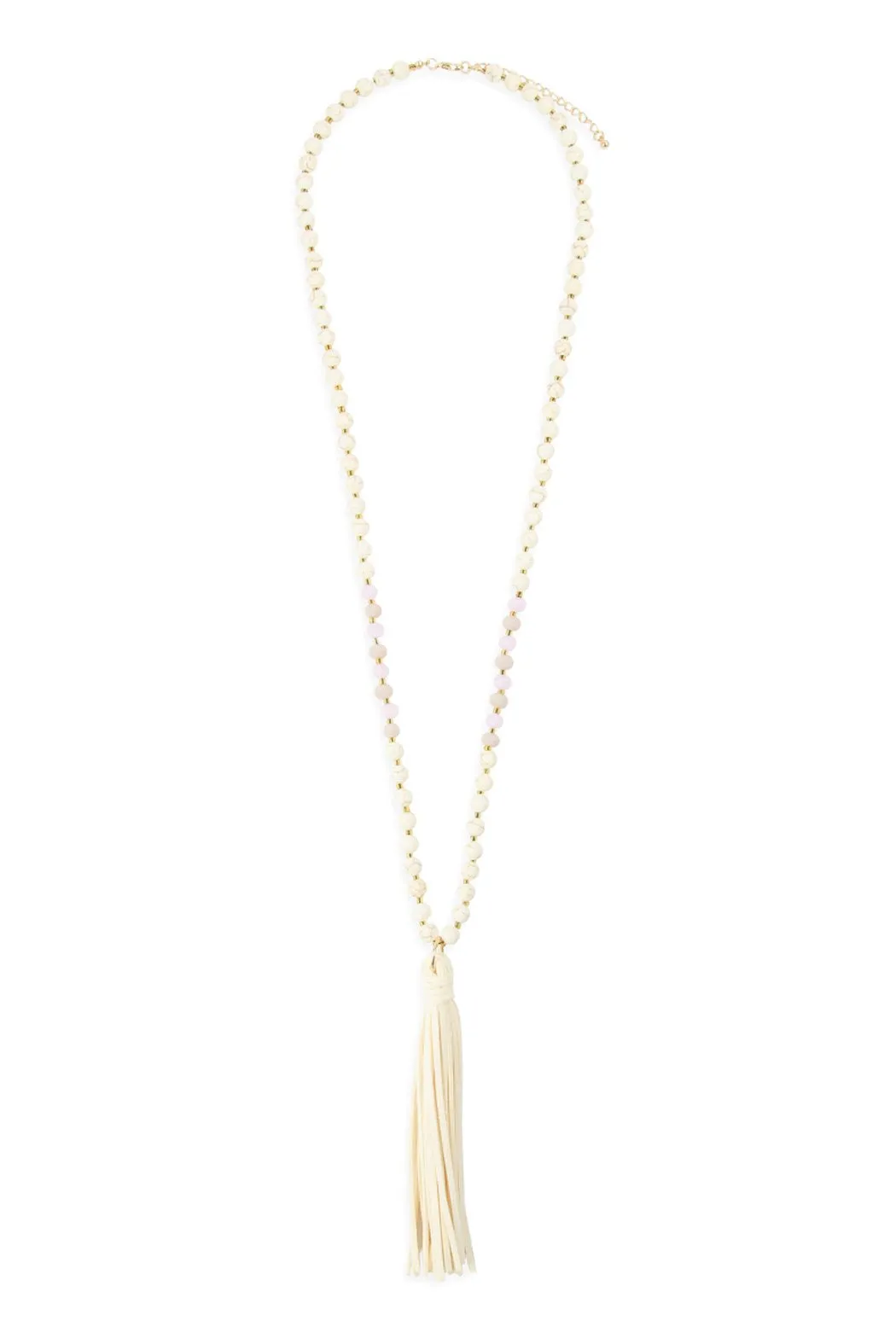 Beaded Necklace With Leather Tassel