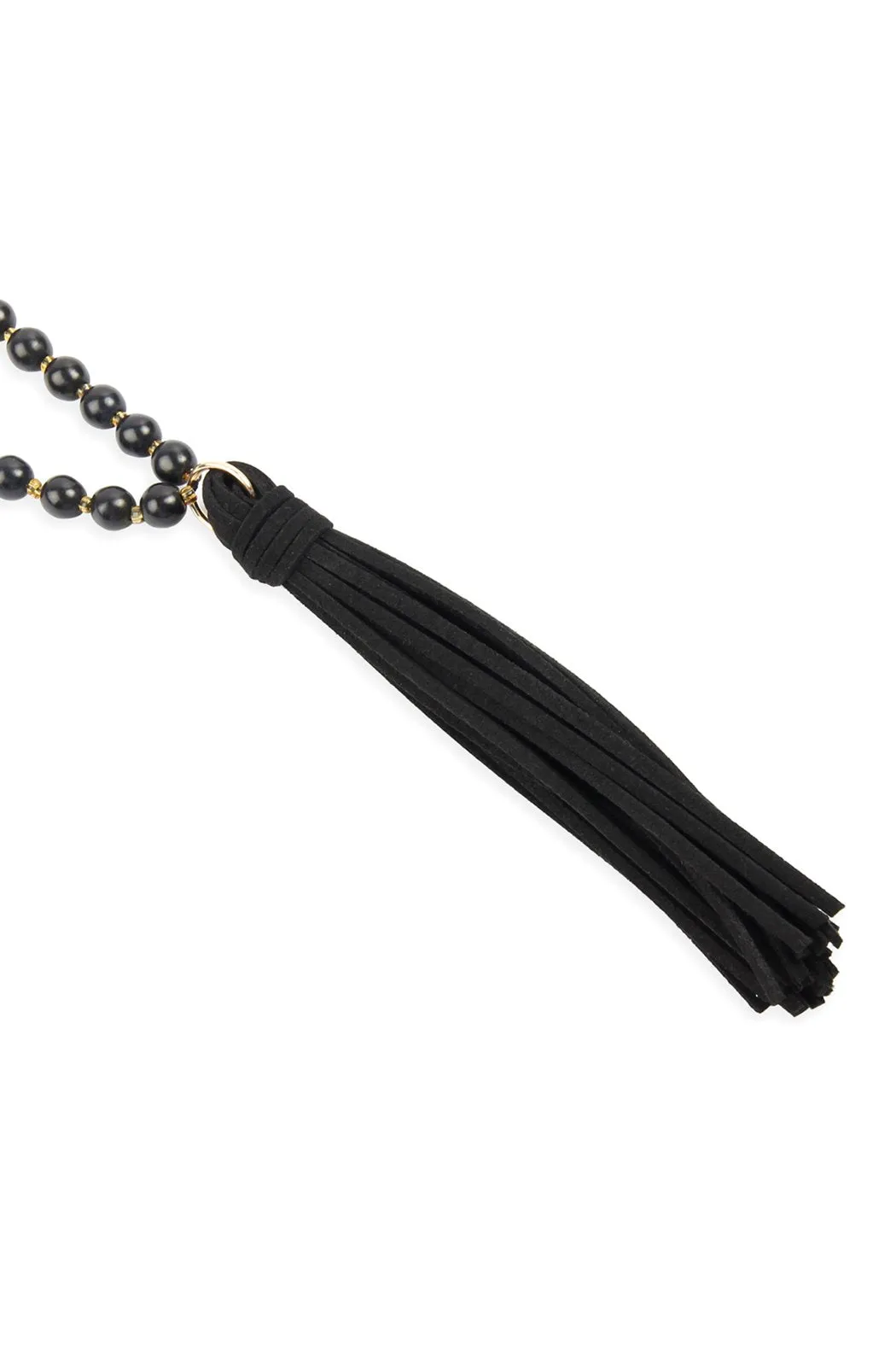 Beaded Necklace With Leather Tassel