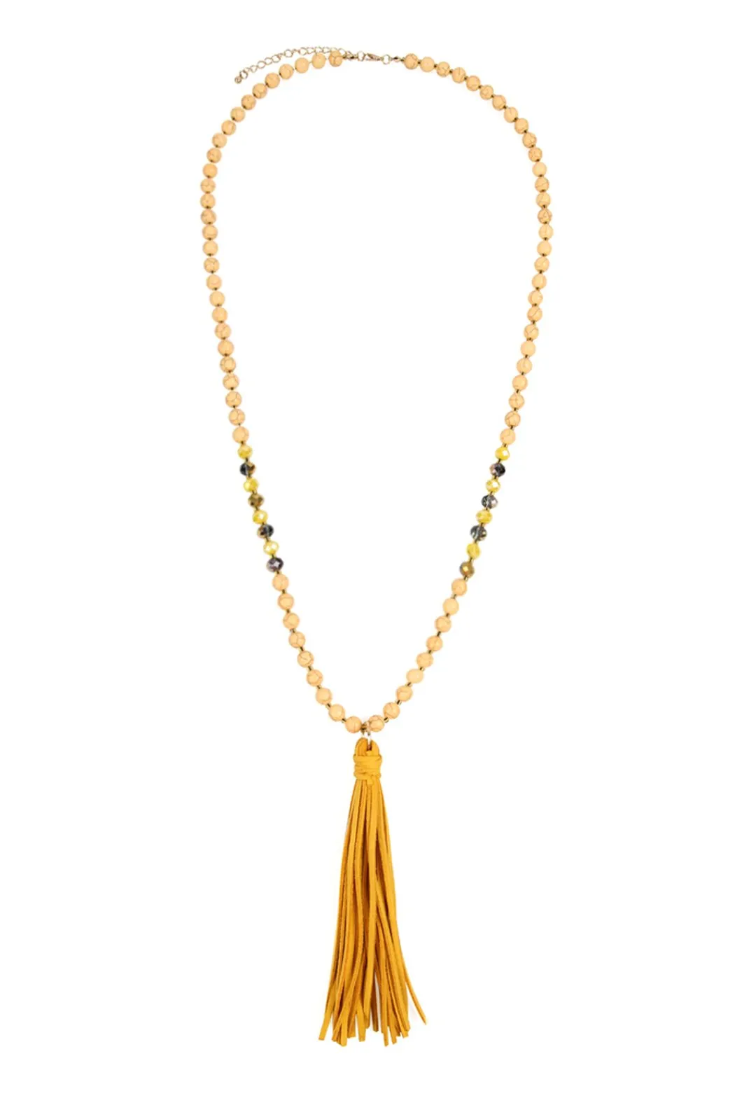 Beaded Necklace With Leather Tassel