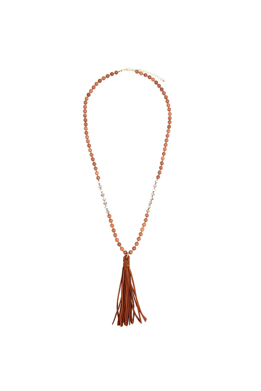 Beaded Necklace With Leather Tassel