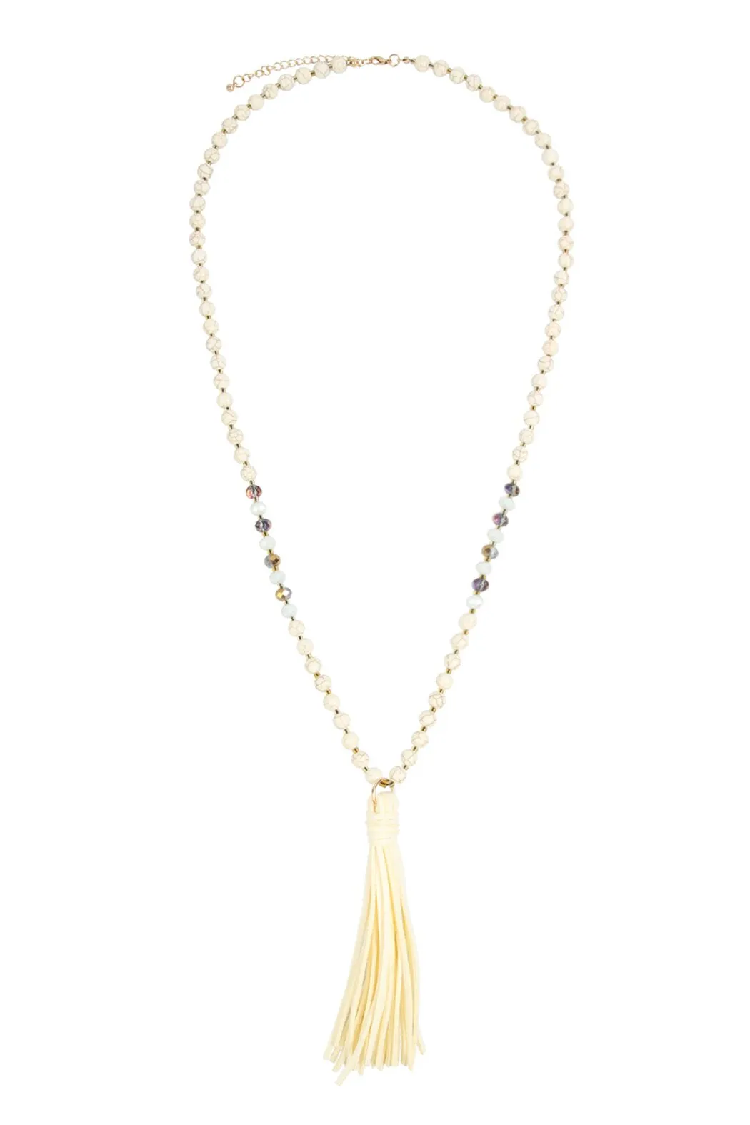 Beaded Necklace With Leather Tassel