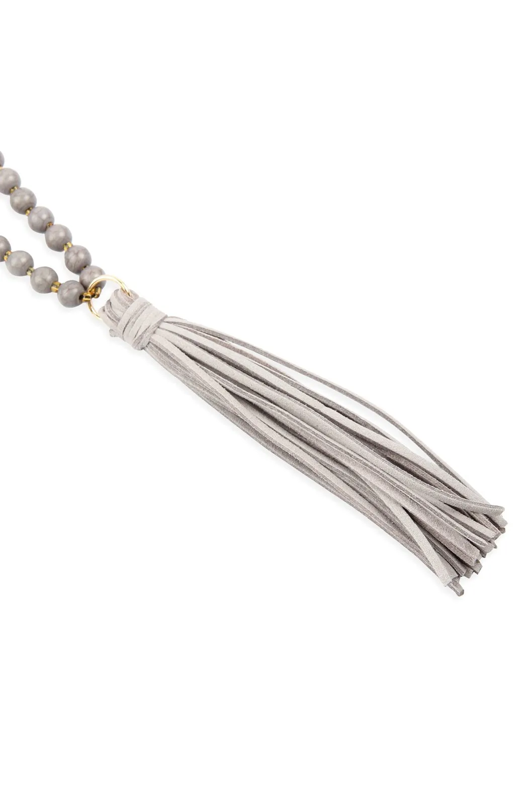 Beaded Necklace With Leather Tassel