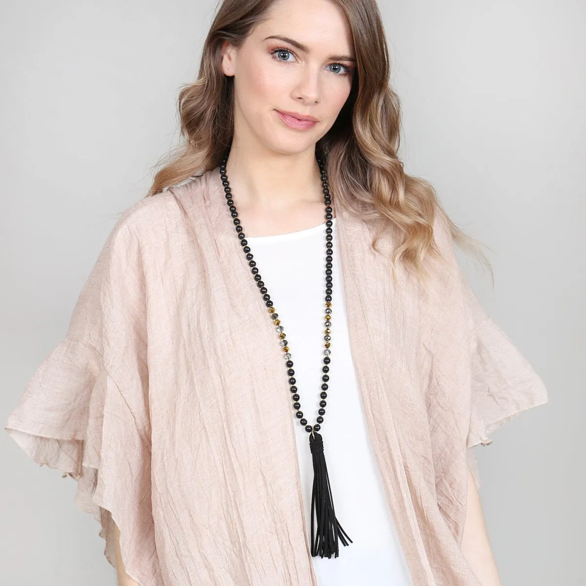 Beaded Necklace With Leather Tassel
