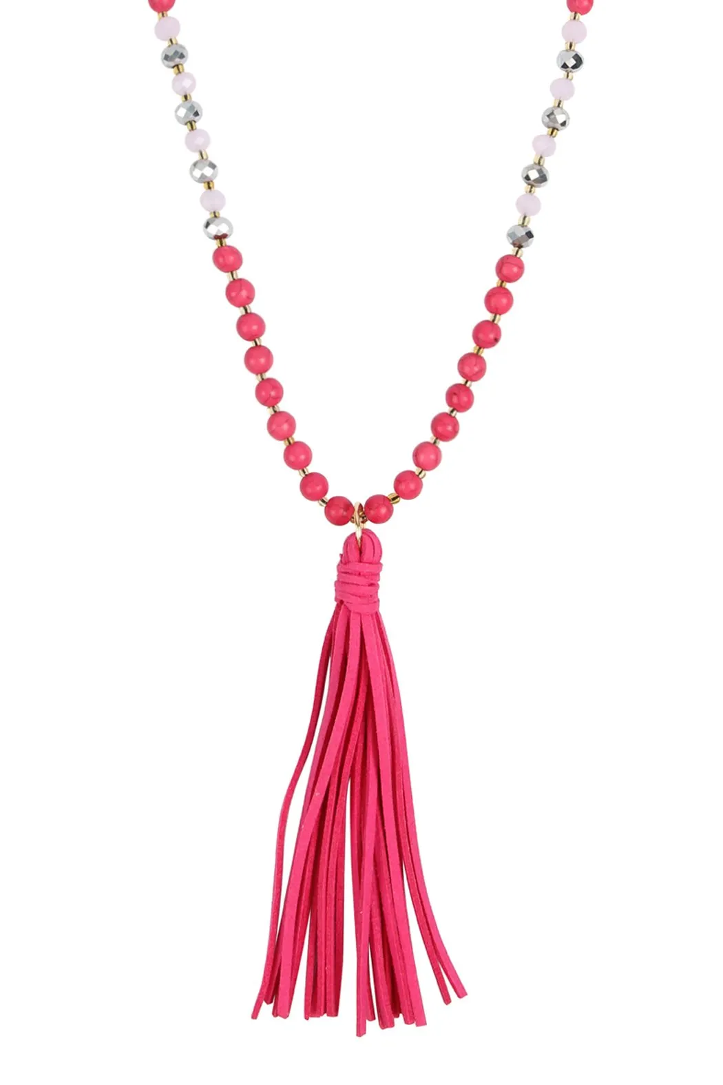Beaded Necklace With Leather Tassel