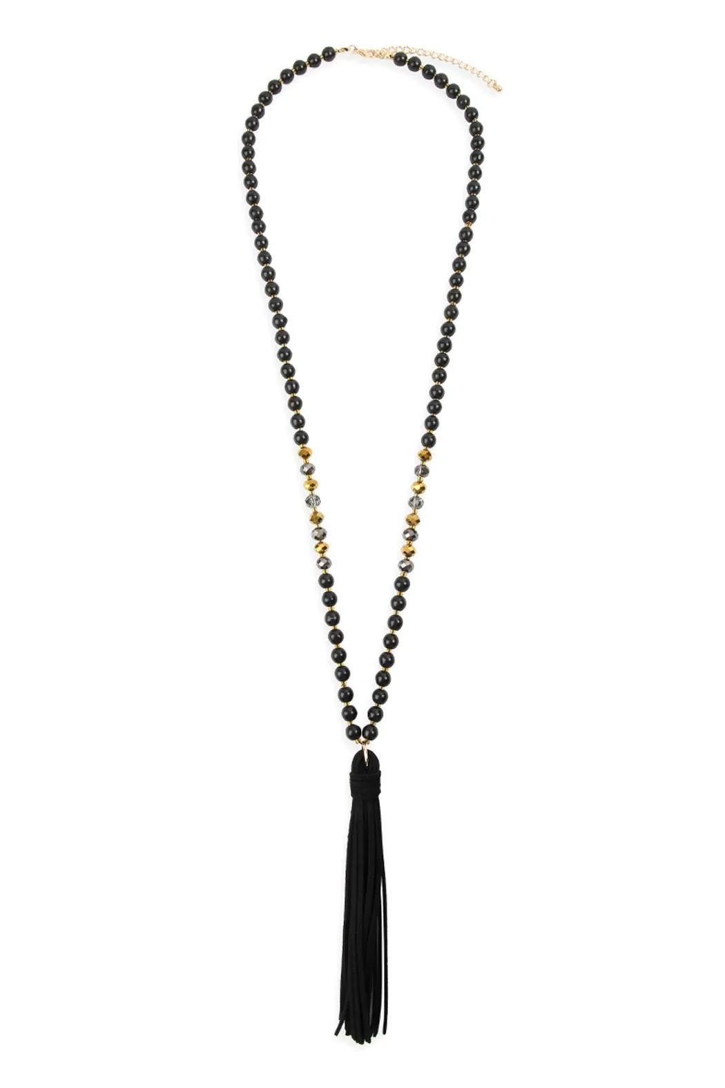 Beaded Necklace With Leather Tassel