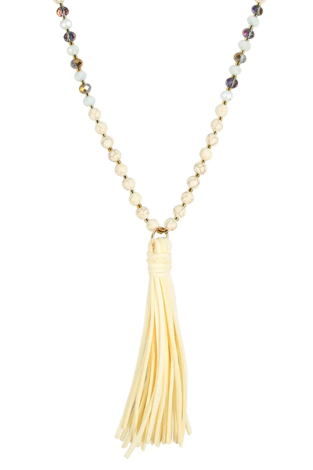 Beaded Necklace With Leather Tassel
