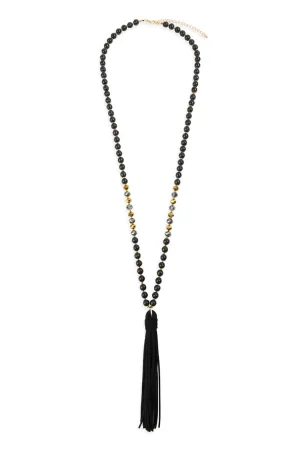 Beaded Necklace With Leather Tassel