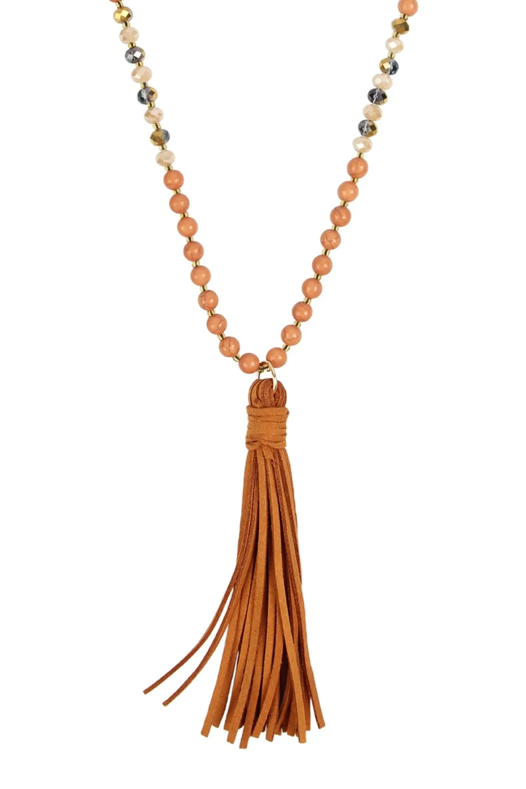 Beaded Necklace With Leather Tassel