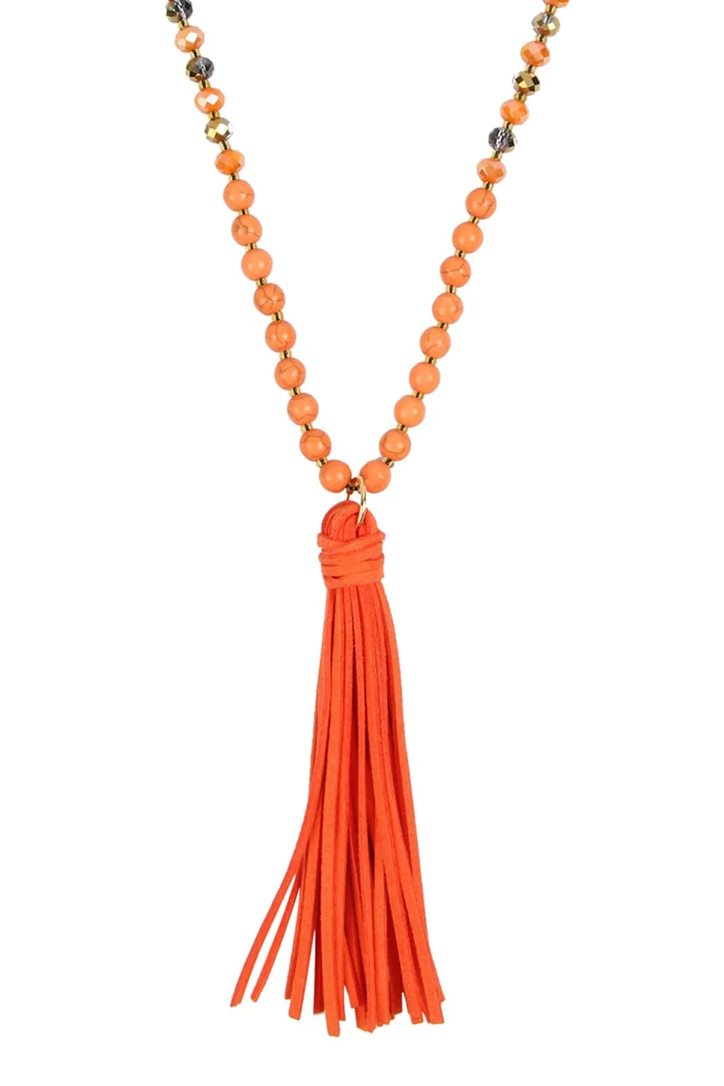 Beaded Necklace With Leather Tassel