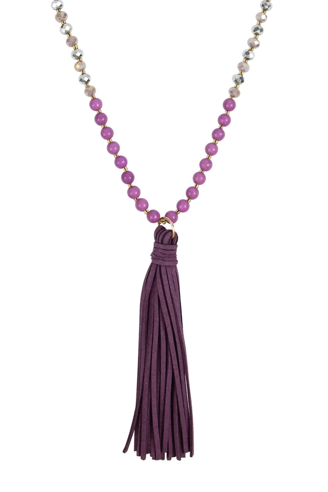 Beaded Necklace With Leather Tassel