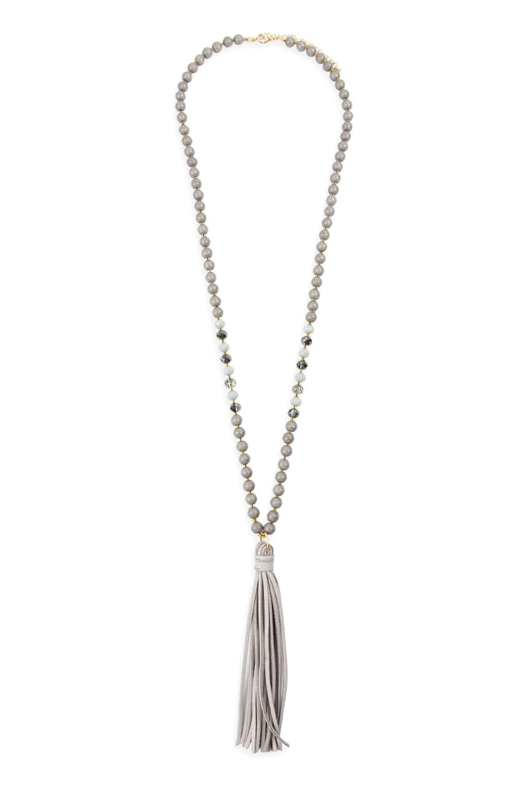 Beaded Necklace With Leather Tassel