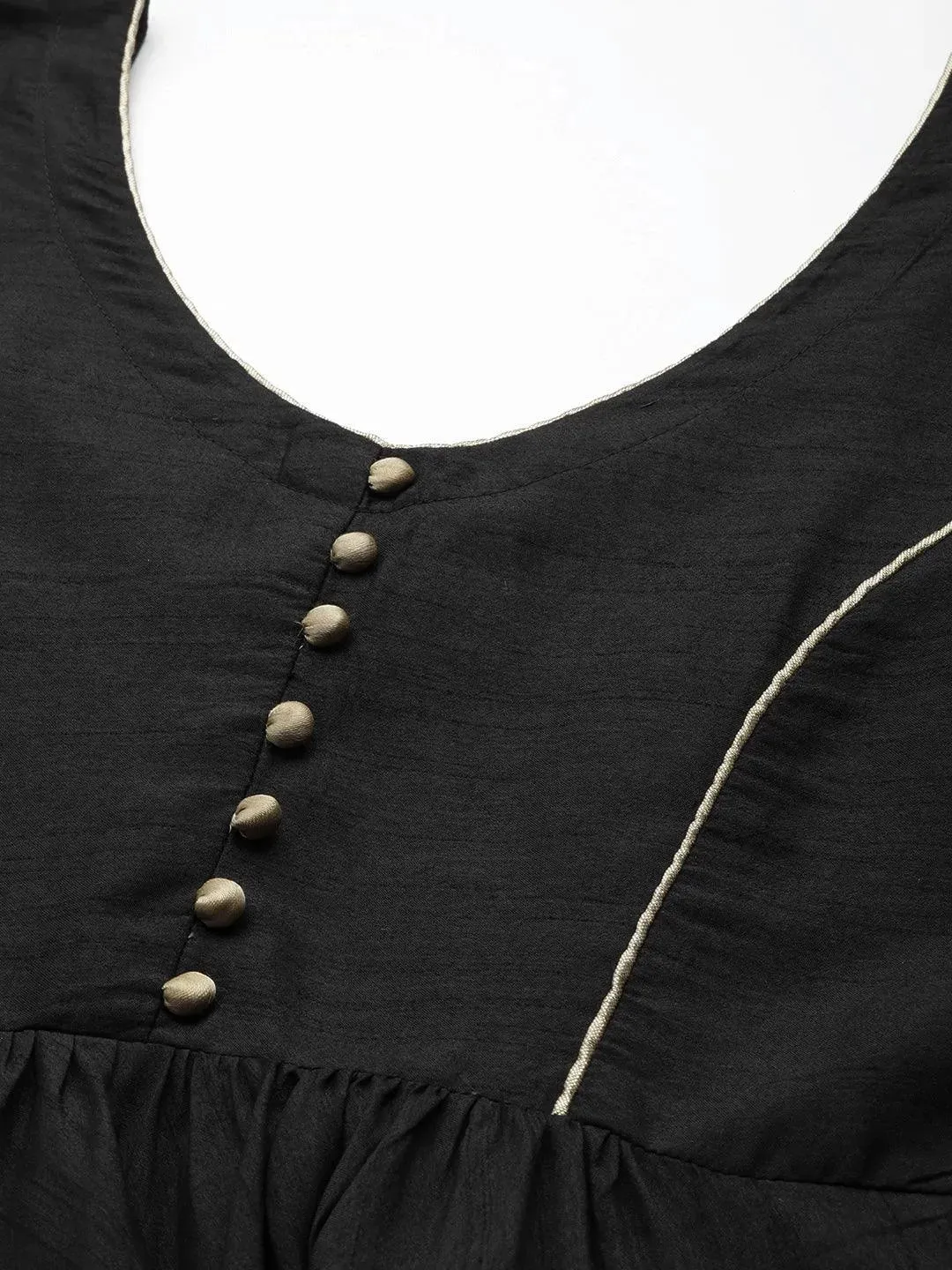 Black Solid Silk Blend Anarkali Kurta With Dupatta