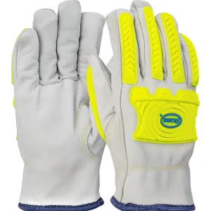 Boss 09-LC571MP/M Economy Top Grain Goatskin Leather Drivers Glove with HPPE Blend Lining and Hi-Vis Impact Protection