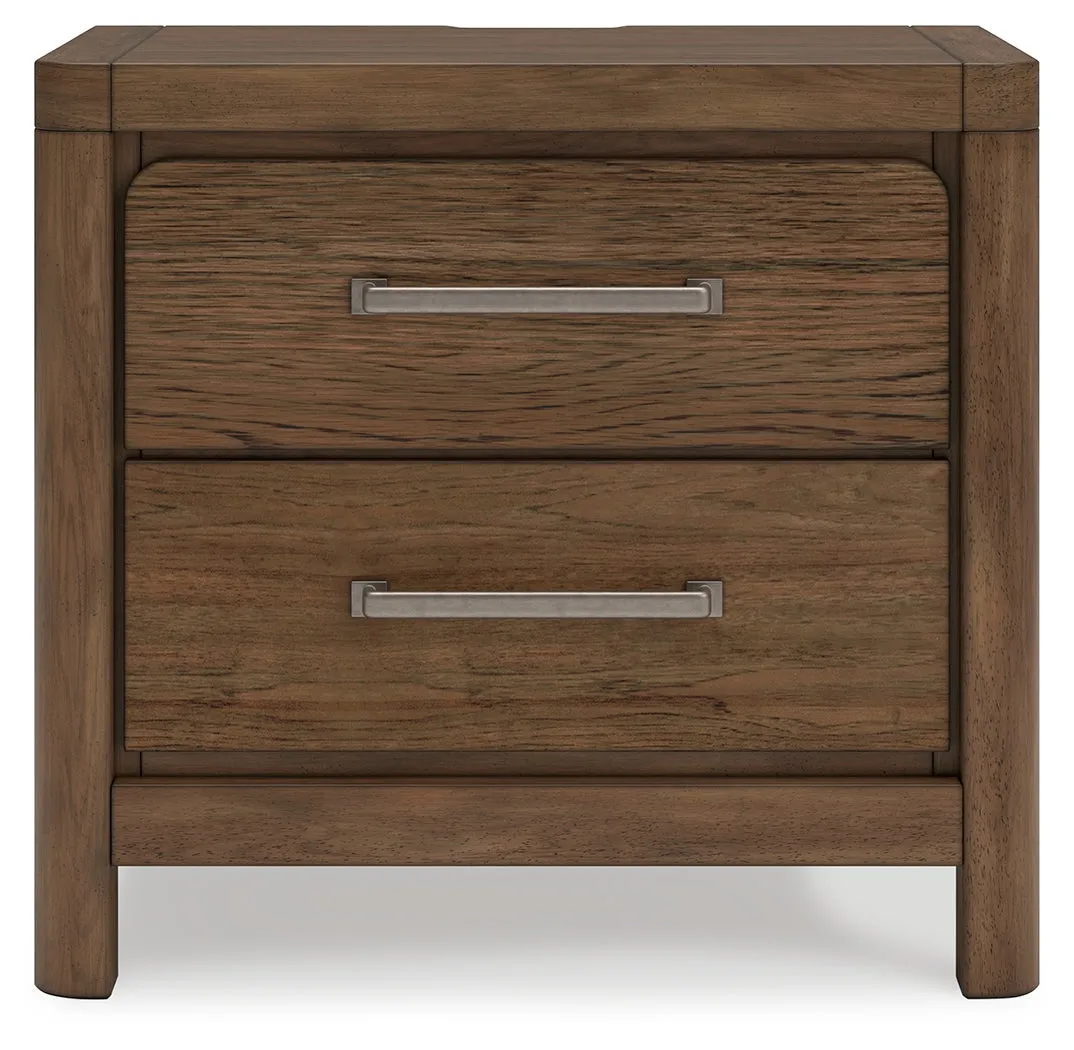 Cabalynn Queen Upholstered Bed with Mirrored Dresser and Nightstand in Light Brown