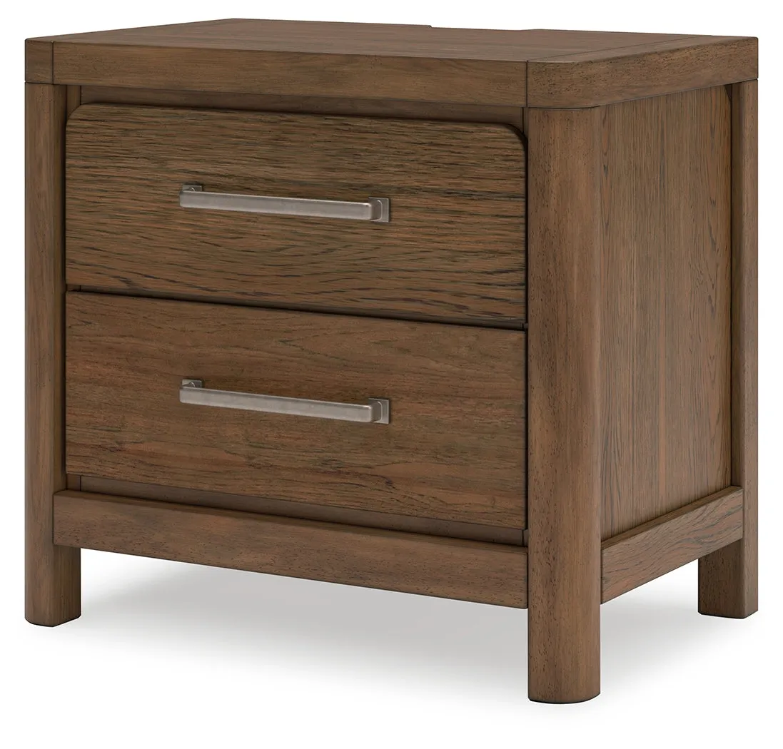 Cabalynn Queen Upholstered Bed with Mirrored Dresser and Nightstand in Light Brown