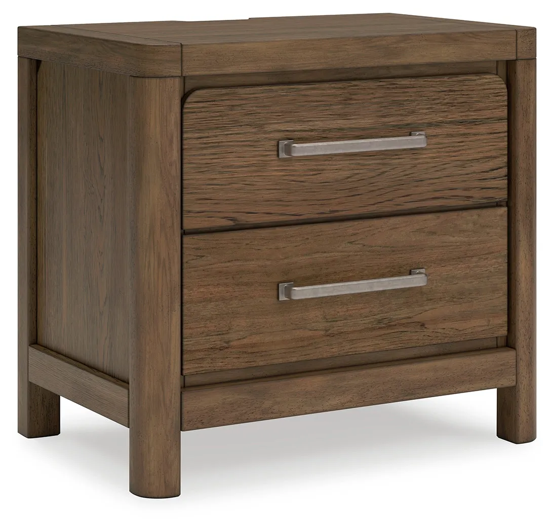 Cabalynn Queen Upholstered Bed with Mirrored Dresser and Nightstand in Light Brown