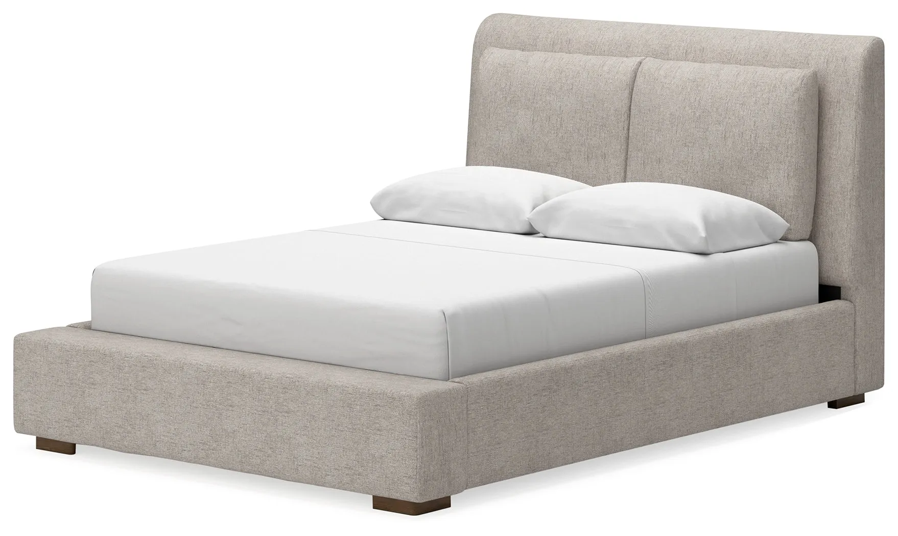 Cabalynn Queen Upholstered Bed with Mirrored Dresser and Nightstand in Light Brown