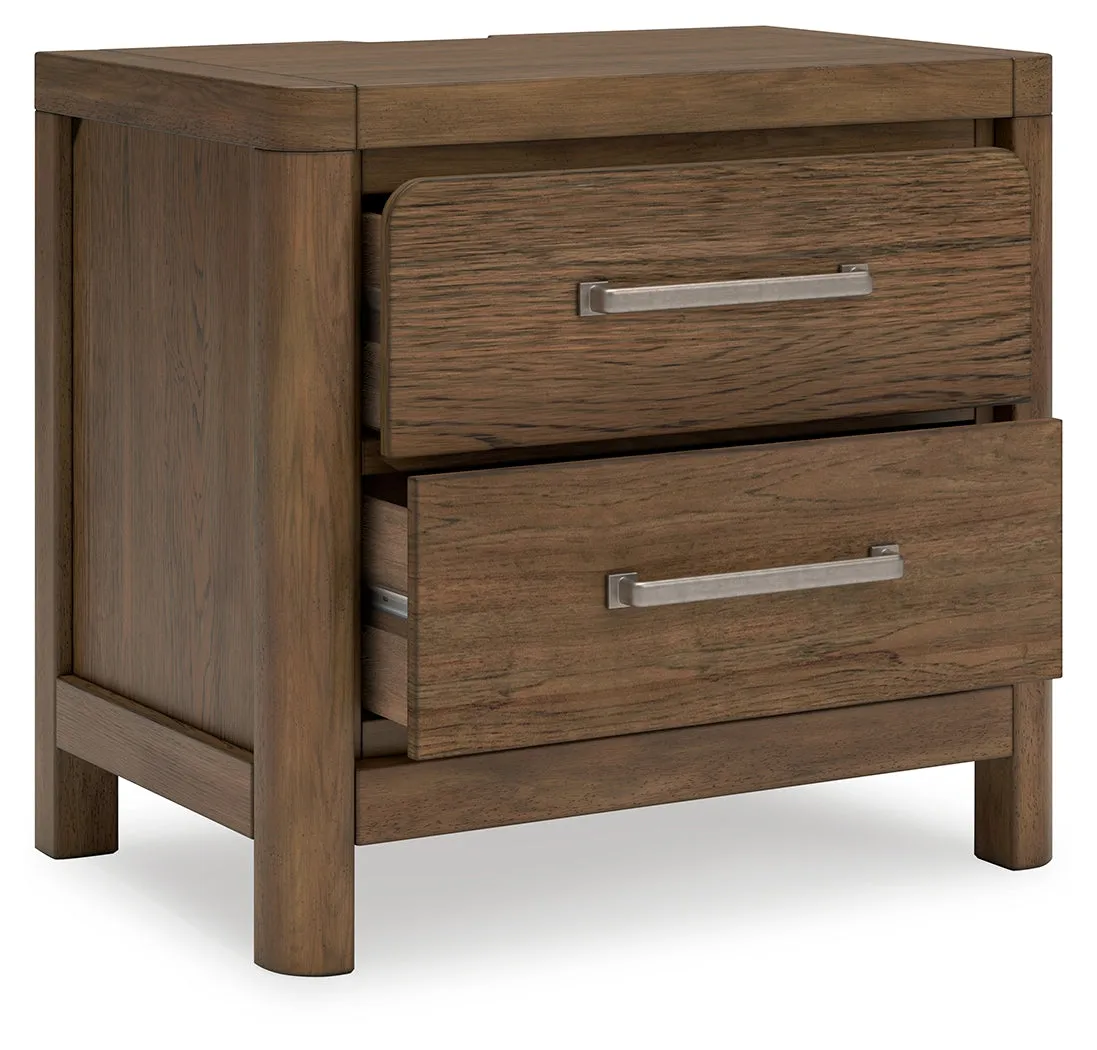 Cabalynn Queen Upholstered Bed with Mirrored Dresser and Nightstand in Light Brown