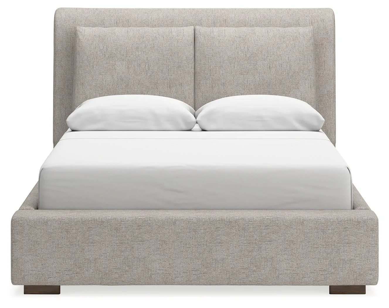 Cabalynn Queen Upholstered Bed with Mirrored Dresser and Nightstand in Light Brown