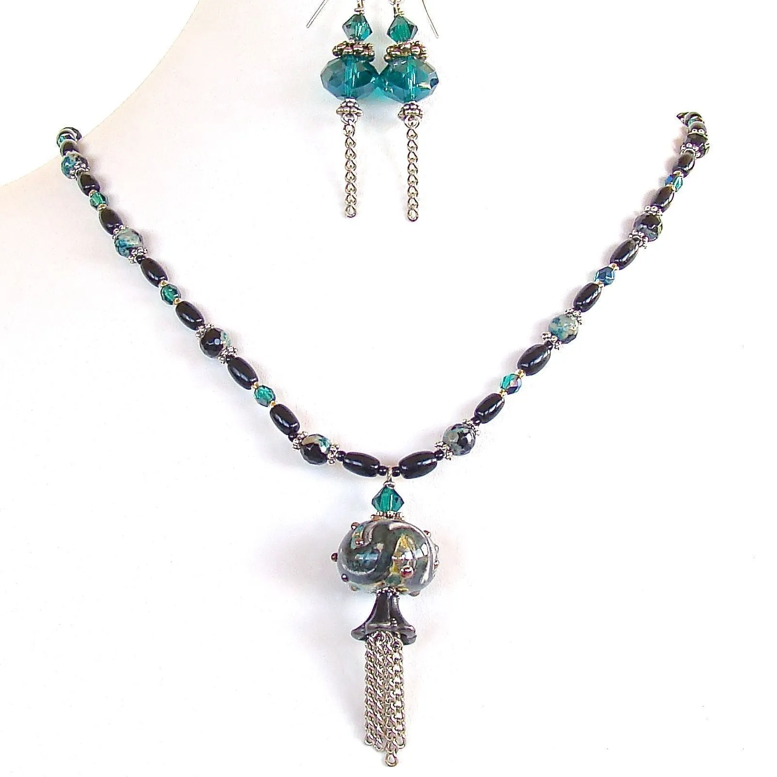 Cat's Eye: 24" Art Glass and Tassel Necklace