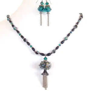 Cat's Eye: 24" Art Glass and Tassel Necklace