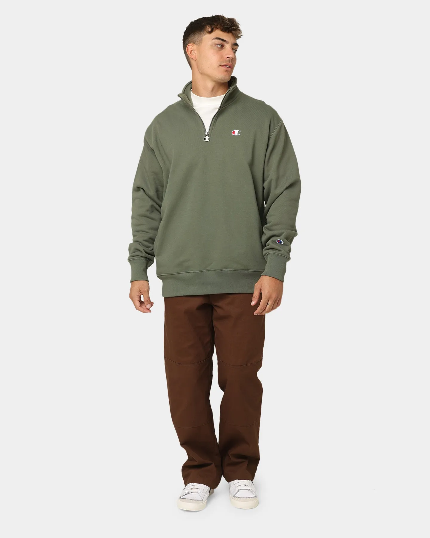 Champion Reverse Weave Terry Quarter Zip Sweater Cargo Olive