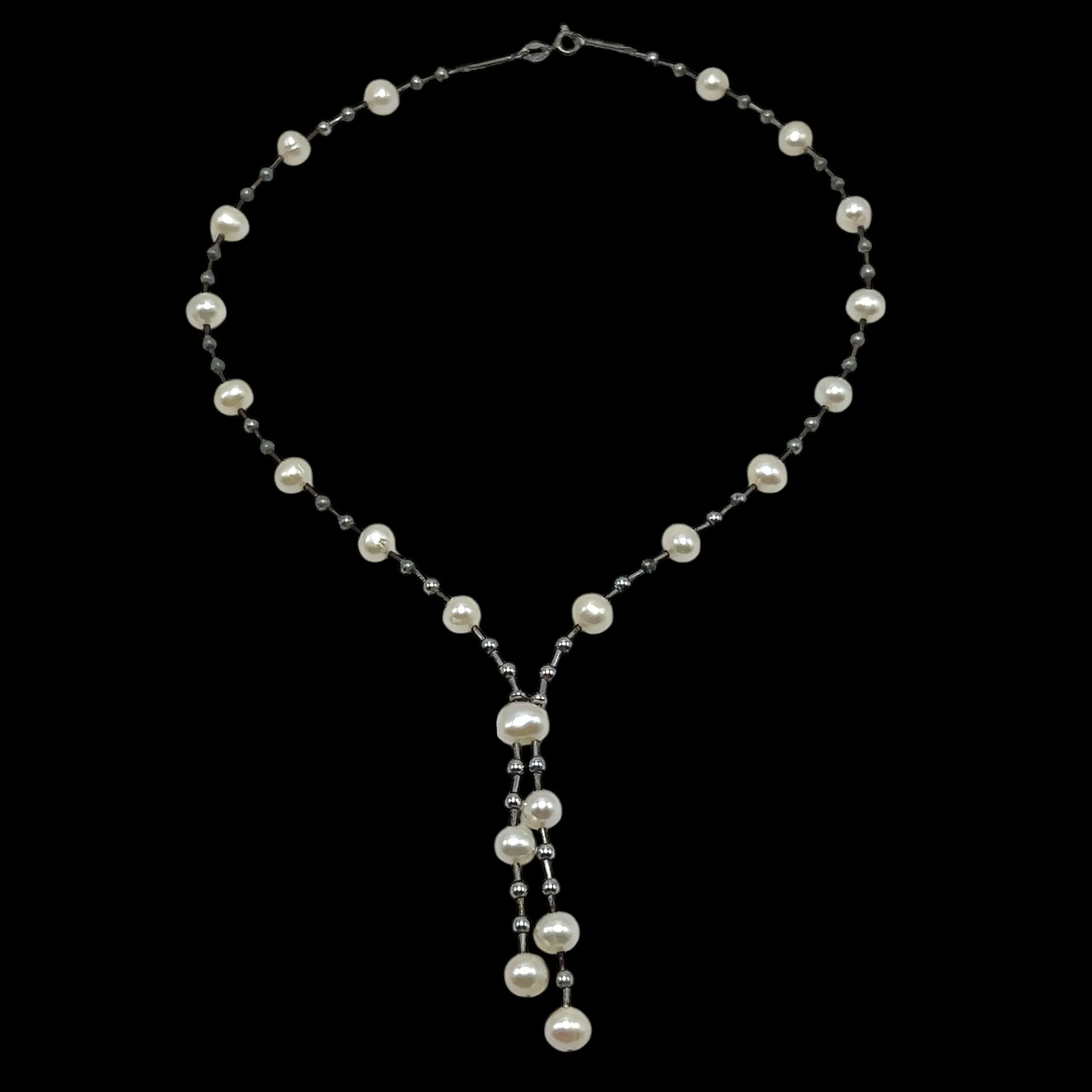 Classic Plain Pearl Lariat Station Necklace - sold on SPK