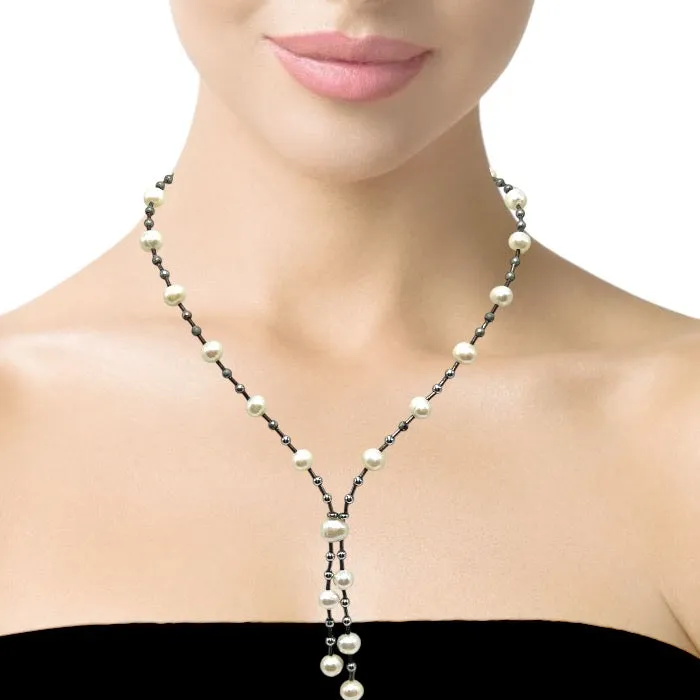 Classic Plain Pearl Lariat Station Necklace - sold on SPK