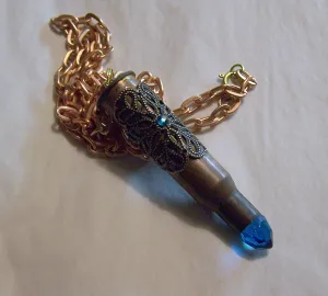 Copper and Aqua Crystal Bullet Jewelry Pendant