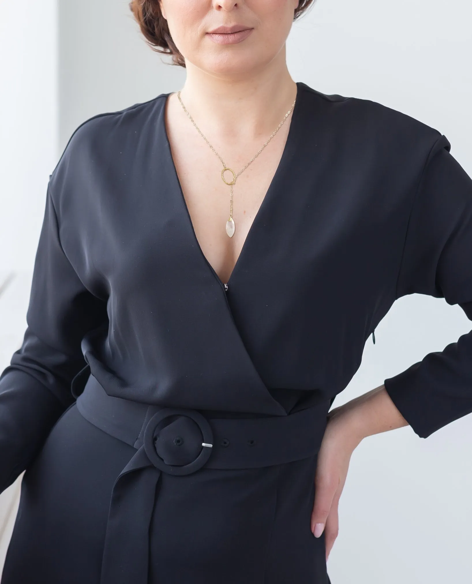 Custom Gold Gemstone Lariat Necklace, Modern Y Style Necklace