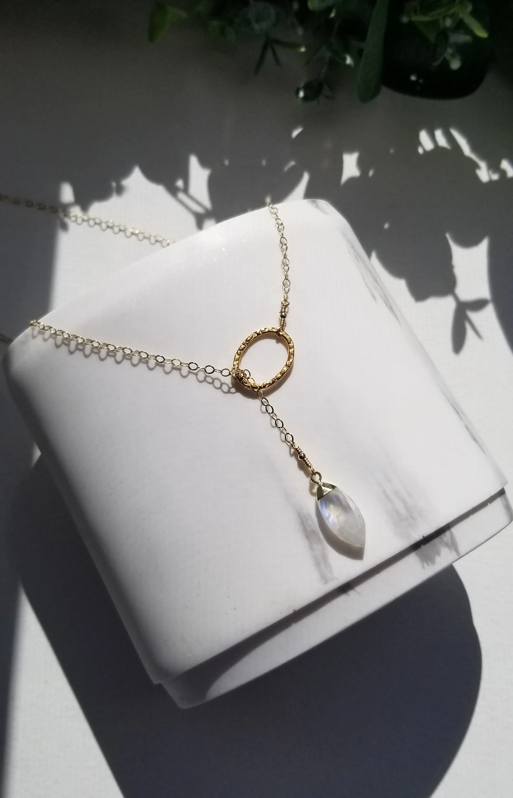 Custom Gold Gemstone Lariat Necklace, Modern Y Style Necklace